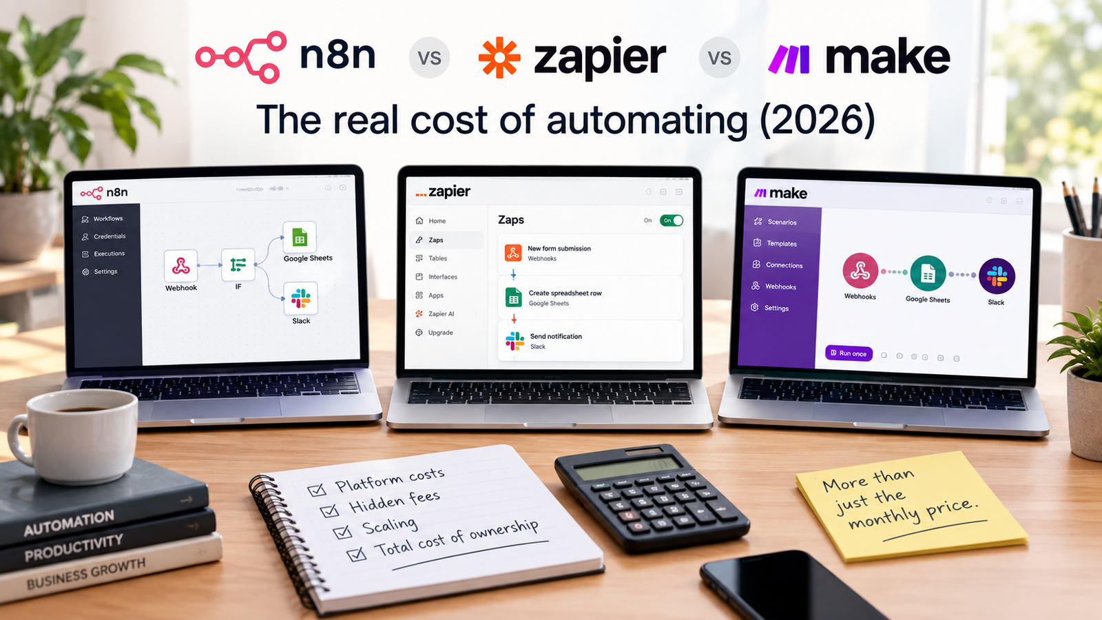 n8n vs Zapier vs Make (2026): the real cost of automating