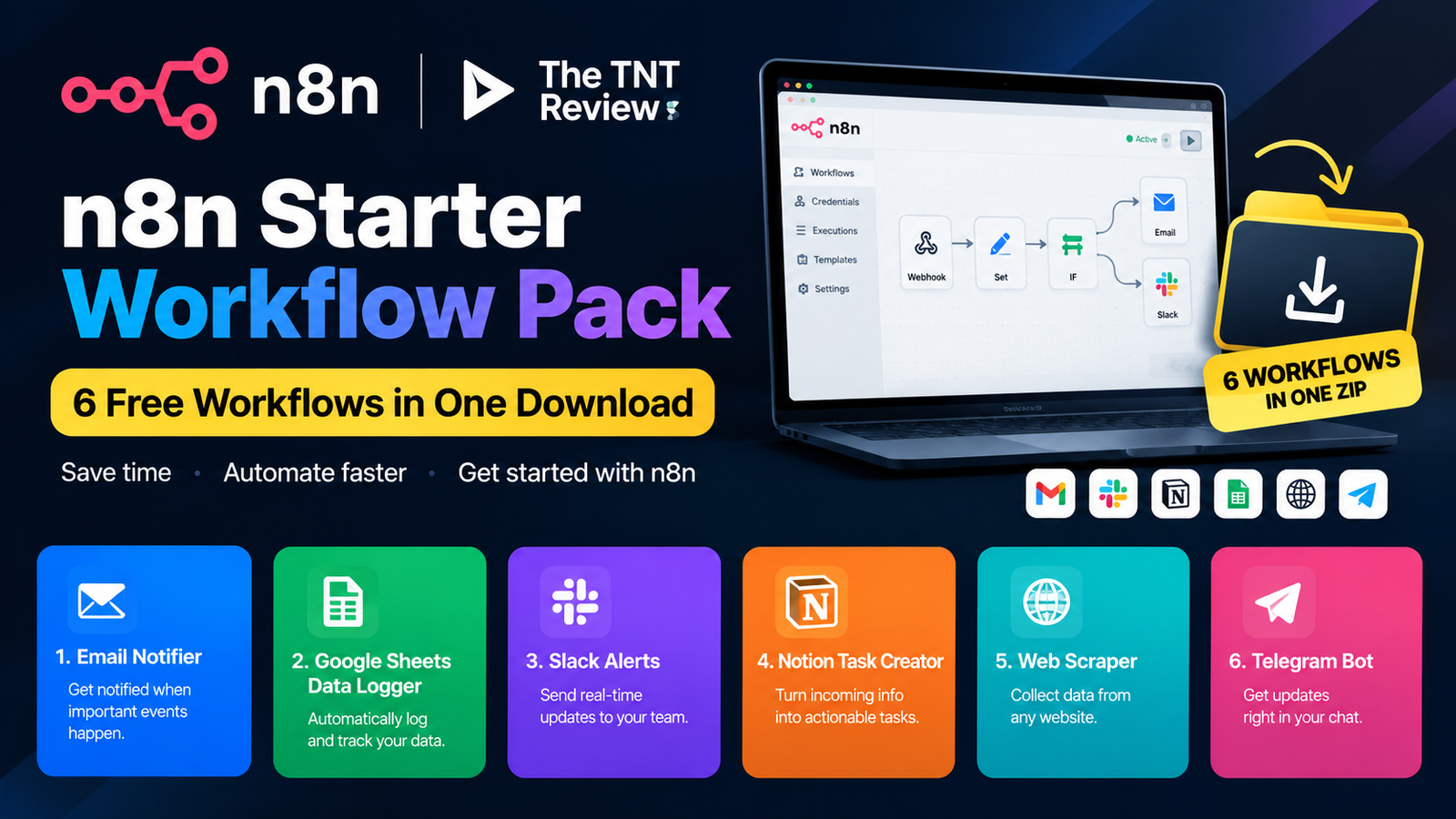 The TNT Review n8n Starter Workflow Pack (6 Free Workflows in One Download)
